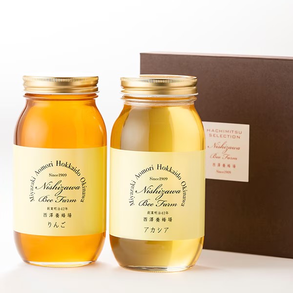 国産はちみつ大瓶ギフト1kg×2本（りんご・アカシア）ギフト箱入り