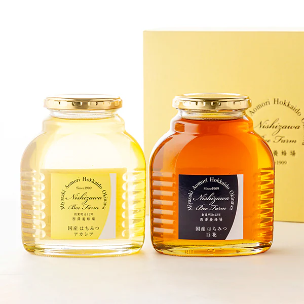 国産はちみつ2点ギフト（アカシア・百花　化粧瓶入各500ｇ）ギフト箱入り